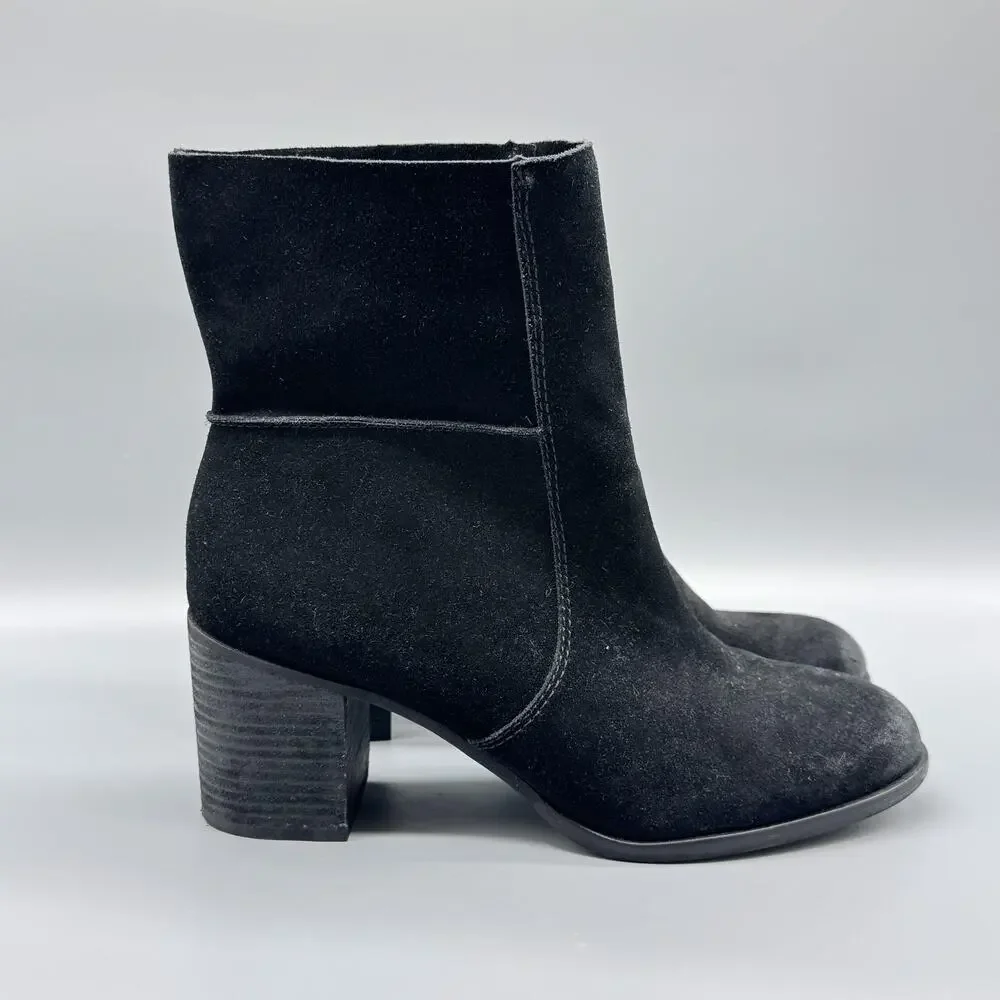 Frye And Co Boots Womens 9.5 Black Suede Block Heel Ankle Booties Zip